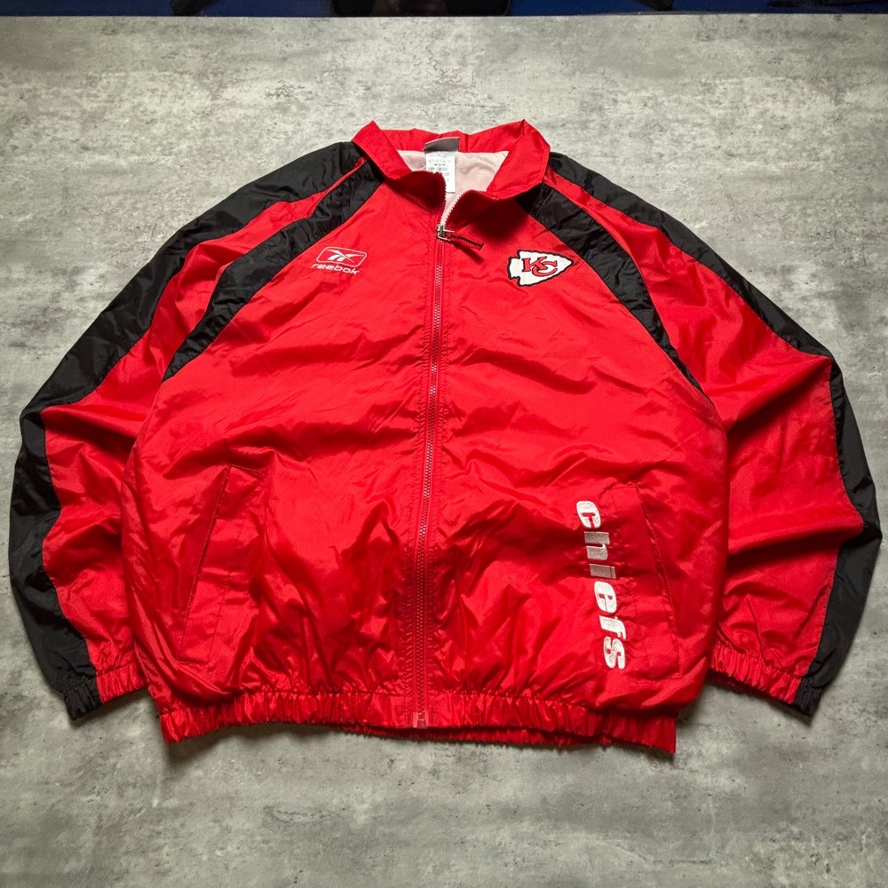 Reebok Kansas City Chiefs Windbreaker Size M Red Black NFL Vintage Jacket